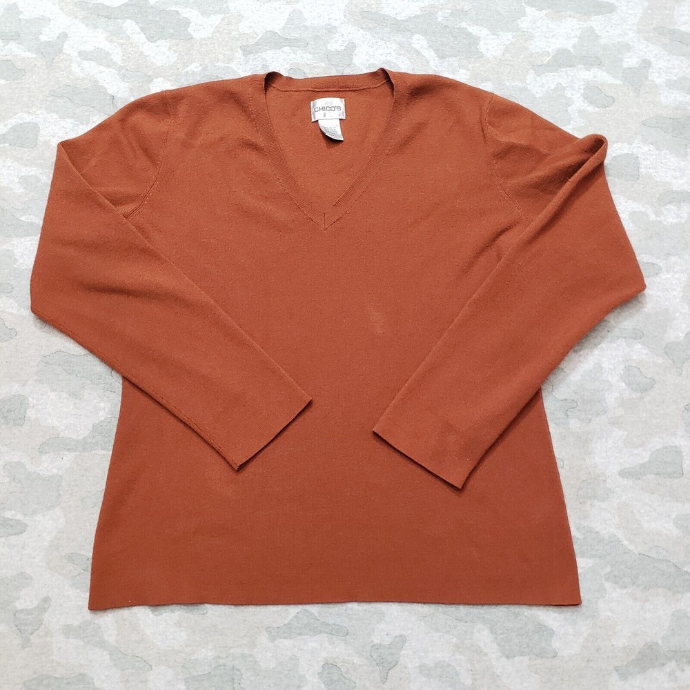 Chico's Sweater Womens 1 Brown Pullover V-Neck Long Sleeve
